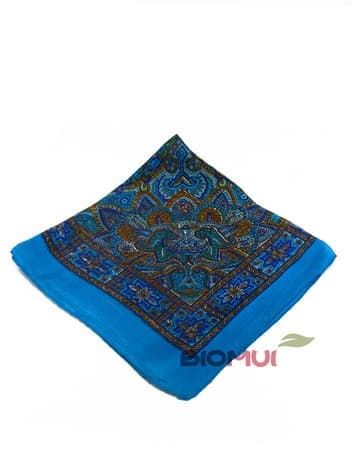 Шелковый платок с фиолетовым принтом (морская волна)