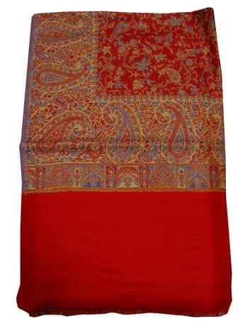 Шерстяной палантин с индийским принтом (красный)