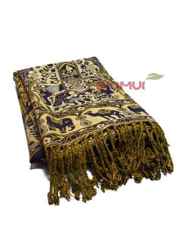 Палантин с принтом (бежевый с фиолетовым)