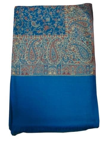 Шерстяной палантин с индийским принтом (голубой)