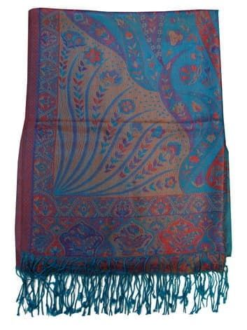 Шелковый платок с отливом плотный двухсторонний (голубой с красным)