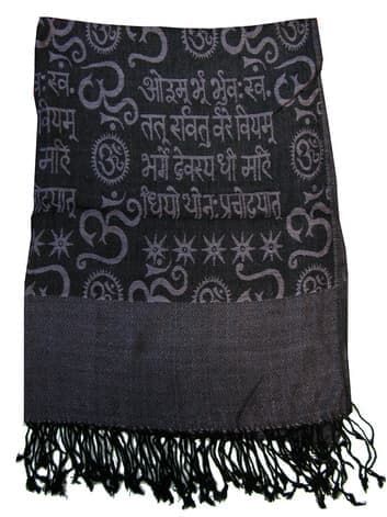 Шелковый платок с мантрами односторонний (черный с бледным индиго)